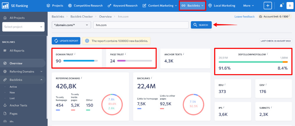 SE Ranking for Link building
